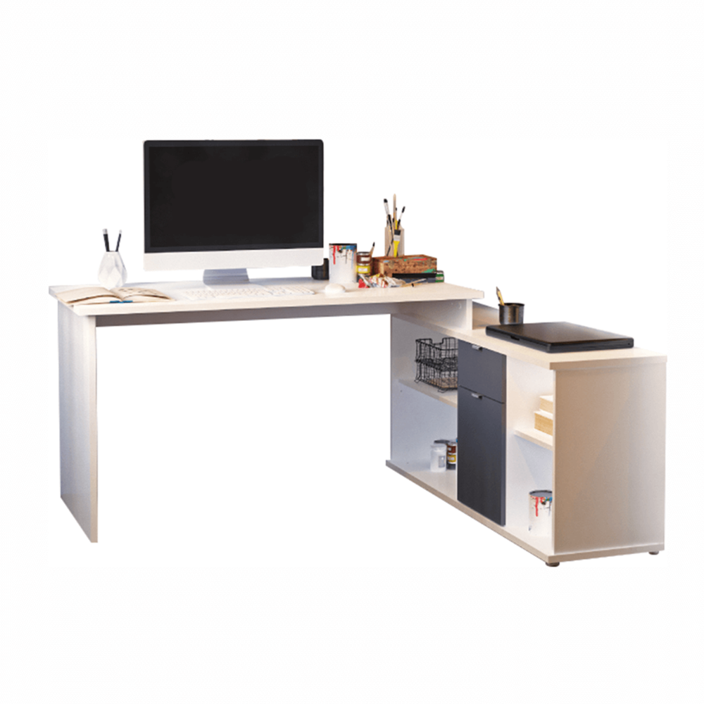 íróasztal, fehér/szürke, DALTON 2  NEW VE 02 (TK)
