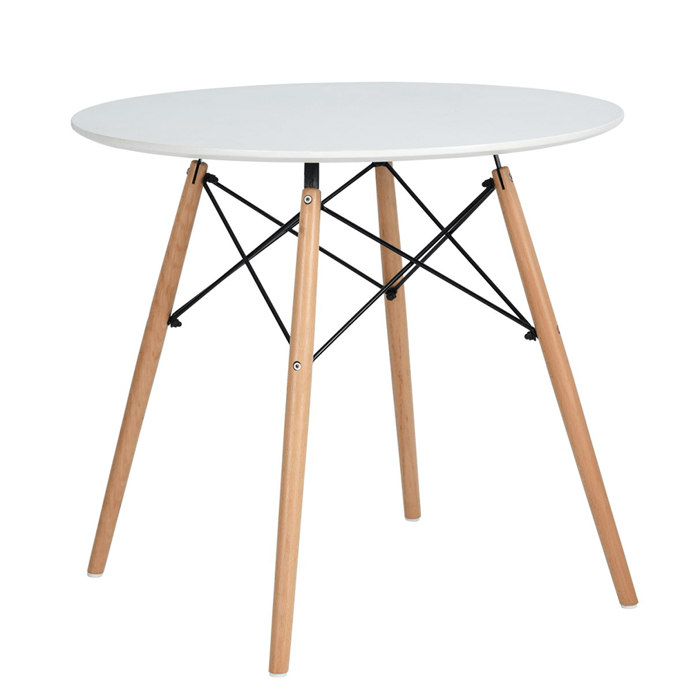 Étkezőasztal, fehér/matt/bükk, átmérő 120 cm, DEMIN (TK)