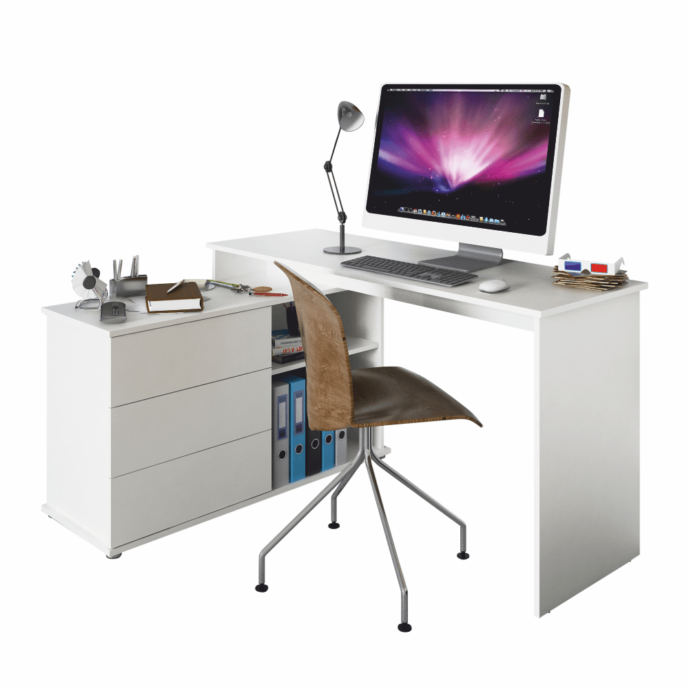 Univerzális sarok PC asztal, fehér, TERINO (TK)