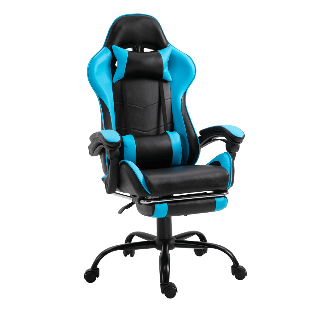 Irodai/gamer fotel lábtartóval, fekete/kék, TARUN (TK)